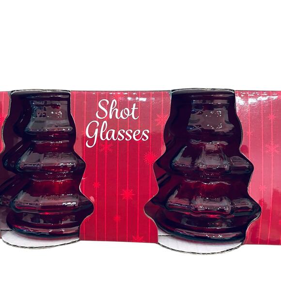 Glass Christmas Tree Shot Glasses Set of 4 Holiday Red New - Picture 8 of 16